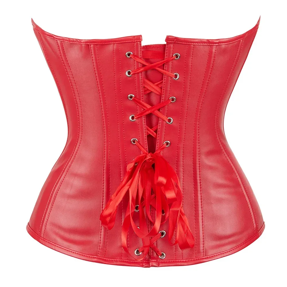 Description Picture 5 of itemWomen Faux Leather Corset Overbust Corset Synthetic Leather Bustier Boned Body Slimming Korset Sexy Black Red Gorset