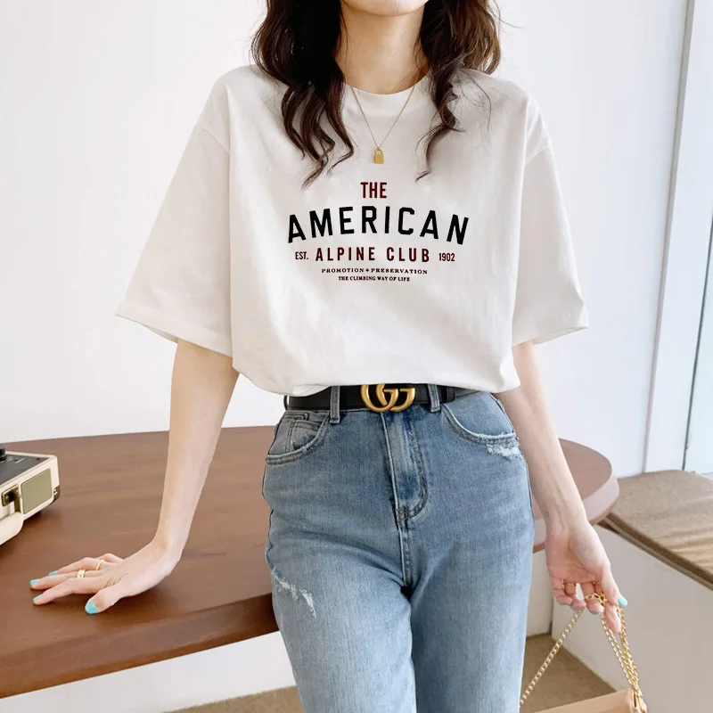 

New Fashion 2024 Women Tops Letter Print Spring Summer T- Shirt Female Loose Clothing Sexy Crop Top Clothes Casual Blouse Y2k