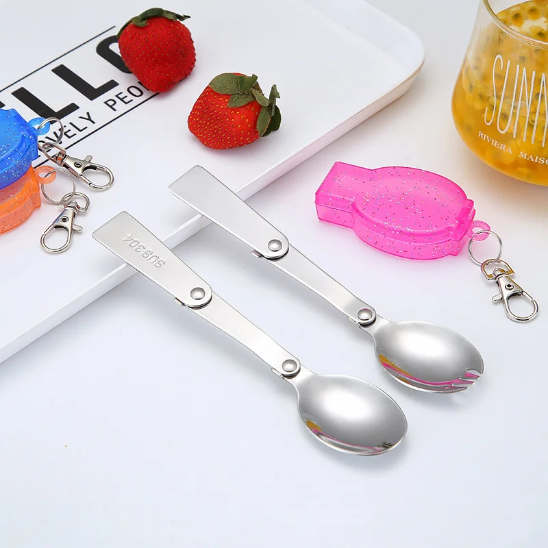 Folding Spoon Fork Spork Outdoor Travel Camping Hiking Picnic Tableware Portable Gadget 304 Stainless Steel