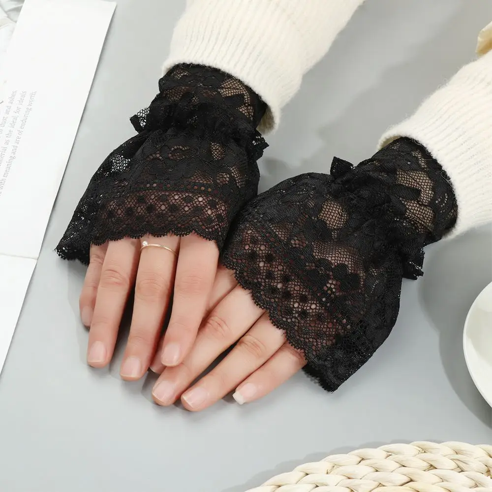 1Pair Sun Protection Arm Cover Sweater Decorative Scar Cover Lace Cuffs Fake Sleeve Detachable Sleeve Cuffs Ruffles Elbow Sleeve