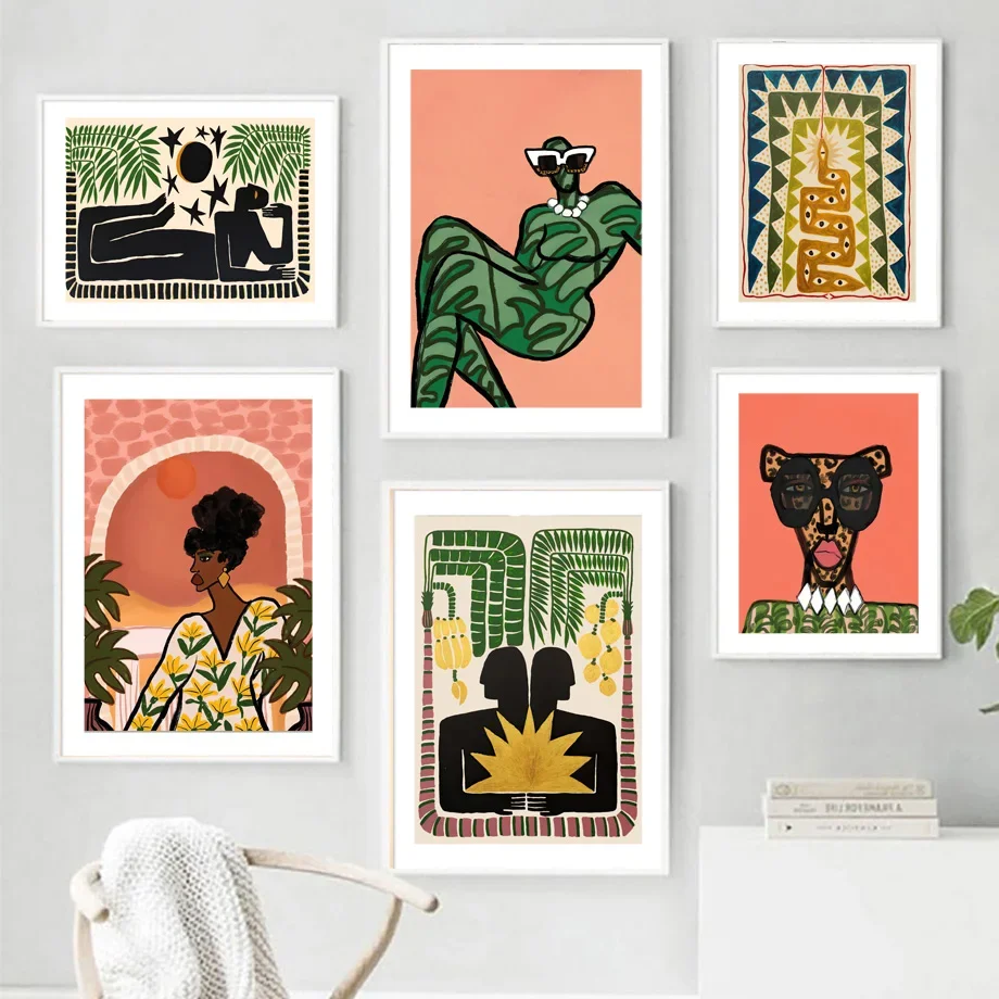 

Картина на холсте из древнего Египта, настенный постер с изображением змеи и леопарда, скандинавский Декор для гостиной, домашний декор