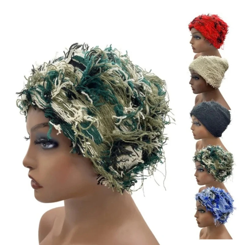 

Y2K Hip-hop Unisex Beanie Hat Men Autumn and Winter Messy Fringes Photo Props Versatile Halloween Pile Bonnet