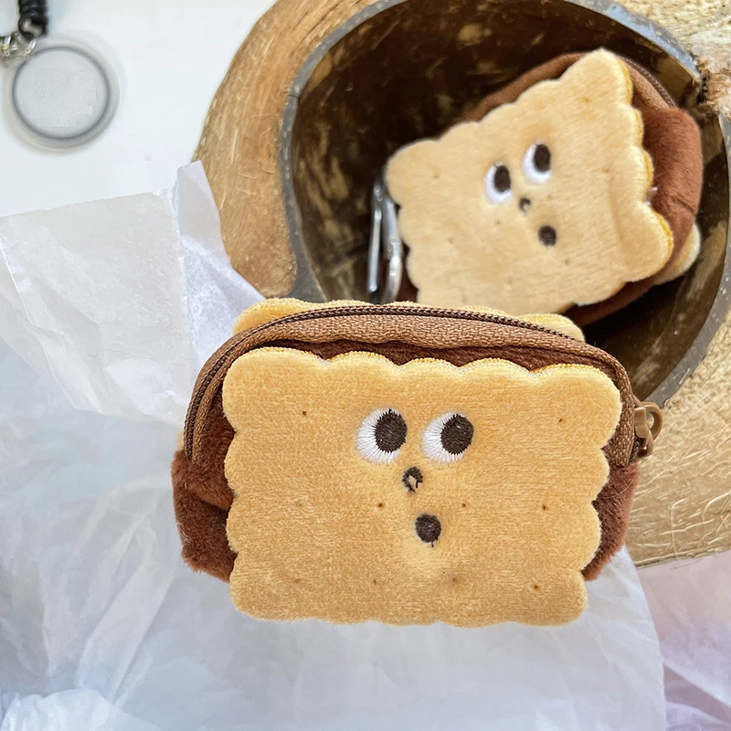 Kawai Biscuit Coin Bags Purse Plush Cake Headphone Organizer Bag Keys Cards Storage Bags Kids Birthday Gifts Schoolbag Pendants key case coin purse card wallet coin wallet plush coin purse change bag toy storage case earbuds storage bag card holders