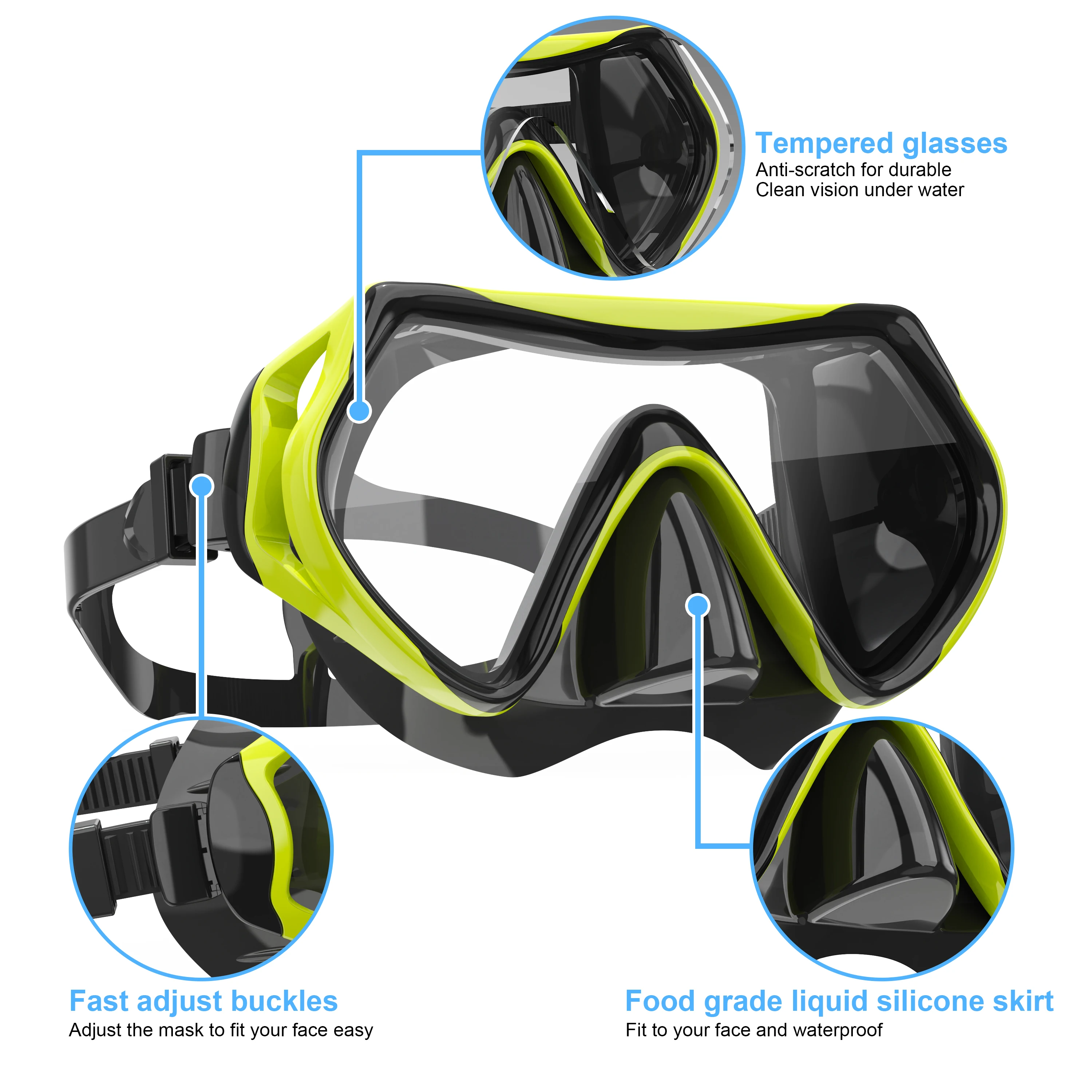 Professional Adult Snorkel Swim Mask Anti-Fog Diving Mask