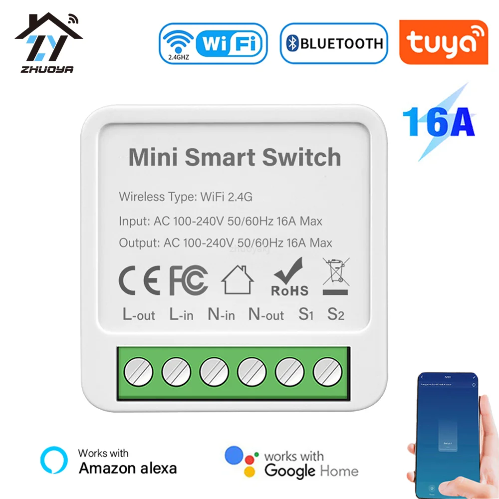 

ZY Tuya 16A WiFi Smart Switch Module 2-way Control Smart Home Relay Automation Breaker Works With Alexa Amazon Google Home