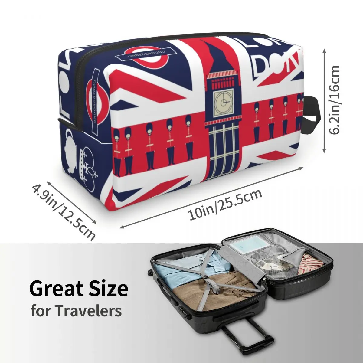 Custom Vintage British Flag With London Symbol Cosmetic Bag Fashion Union Jack Makeup Case Beauty Storage Toiletry Bags 4