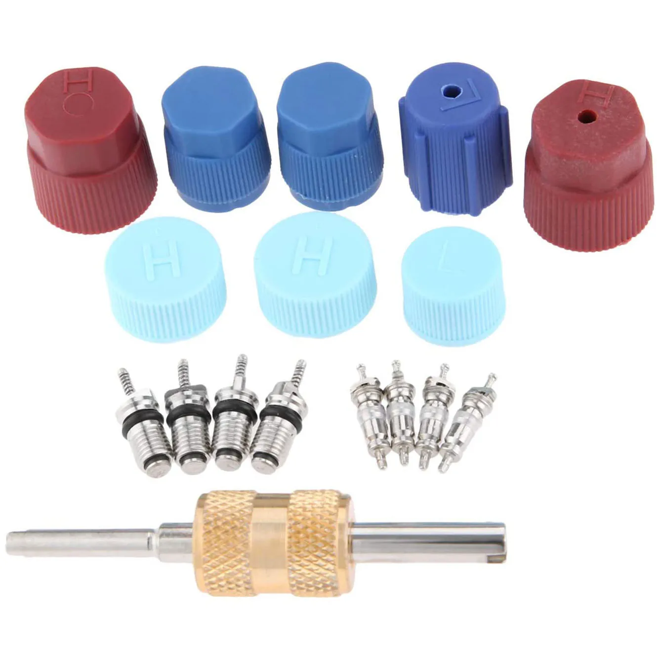 17Pcs Air Conditioning Valve Core Kit Valve Cores Accessories A/C R12 R134A Refrigeration Stem Core Remover Tool