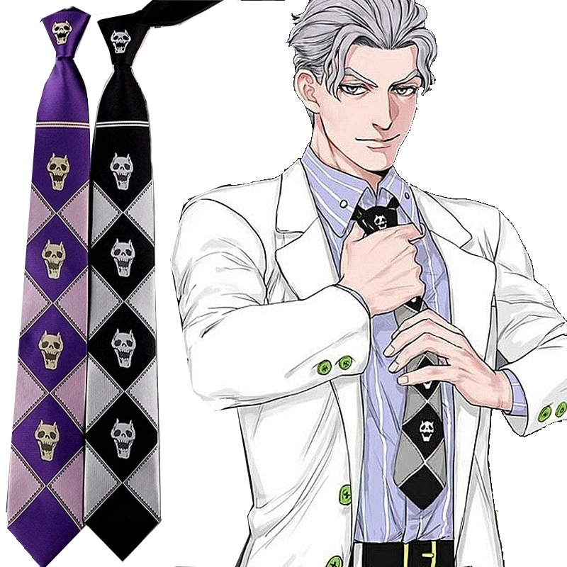 Corbata Kira Yoshikage De JoJo - Unisex, Estilo Cremallera, Poliéster, Colores Negro/morado/verde