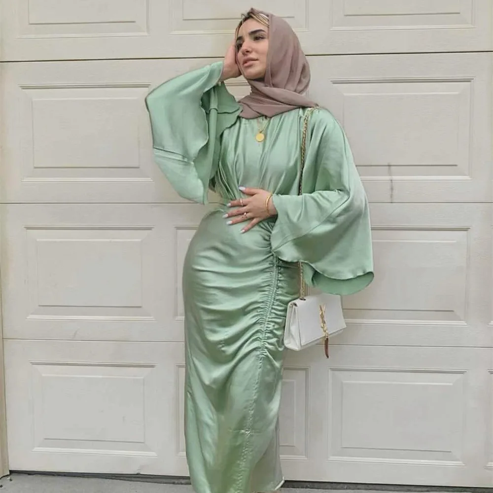 

Ramadan Eid Djellaba Feminine Muslim Dress Dubai Shiny Soft Silky Satin Abaya Dubai Turkey Muslim Dress Islam Abayas Robe