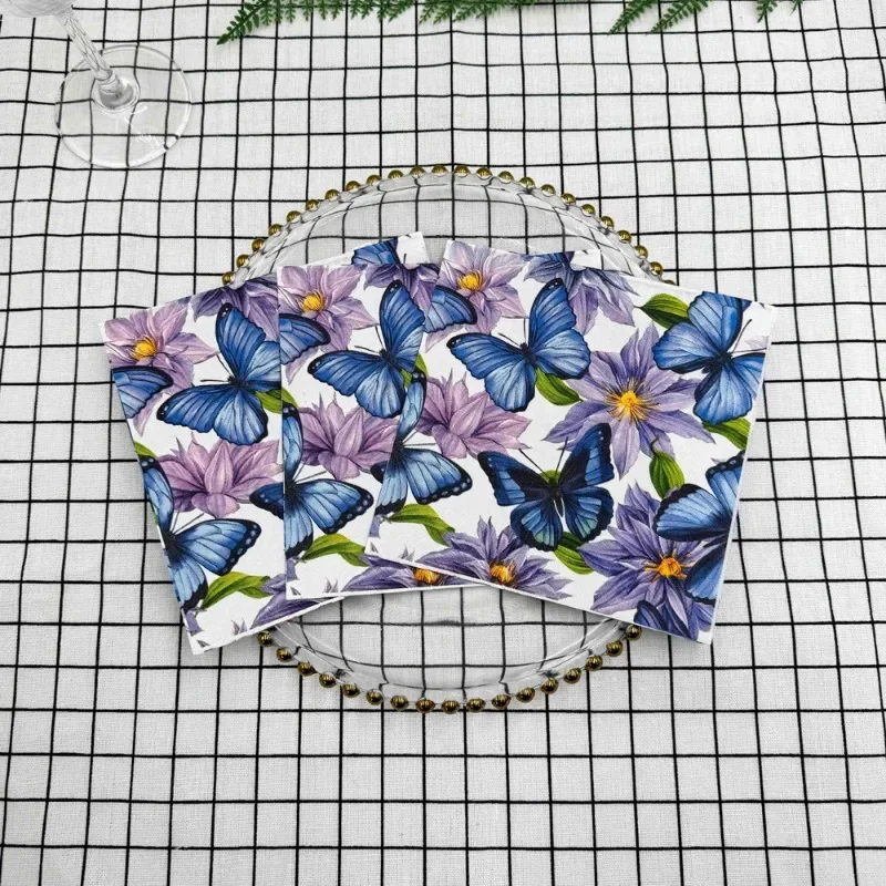 Paper Napkins 20pcs 33cm 2-Ply Oil Painting Butterfly Flower Printed Party DIY Decoupage Tissue Paper Decoration