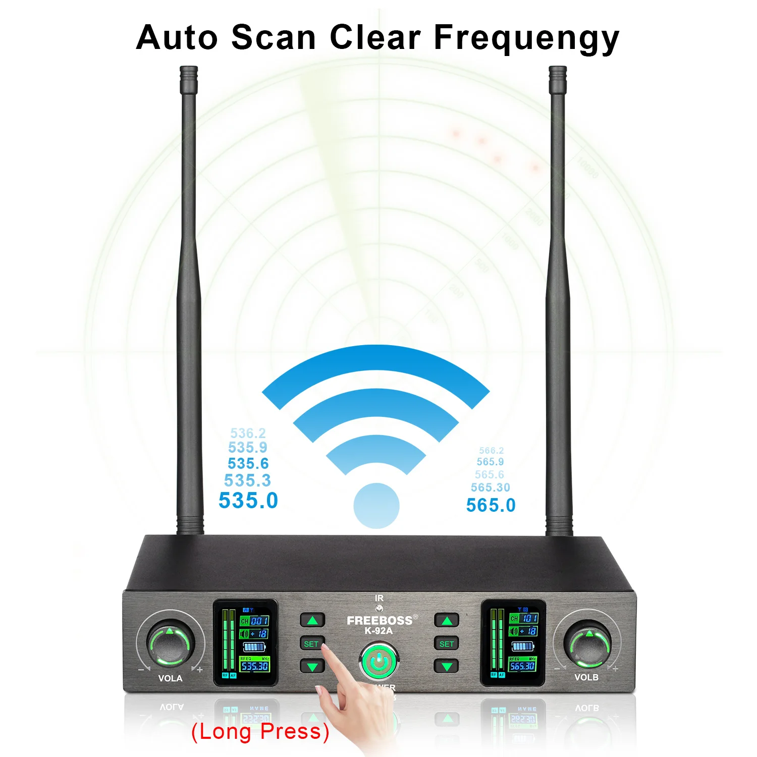 FREEBOSS 회의 무선 마이크, 멀티 주파수 2 핸드 헬드, 다이내믹 송신기, 자동 스캔, IR UHF 무선 마이크 K-92A