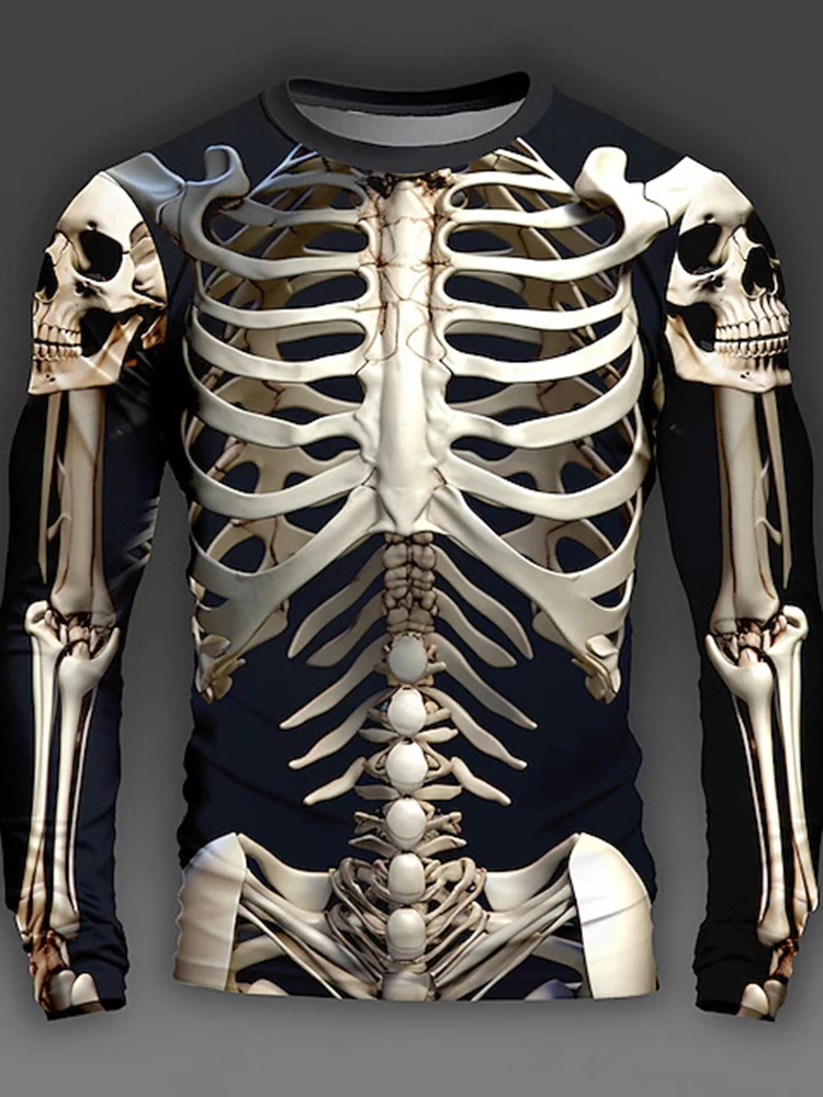 Halloween Skeleton Organs T-shirt - 3D Printed Horror Bones Graphic Tee