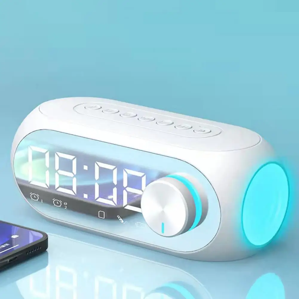 

Popular Surround Sound Effect Voice Broadcast Bluetooth-compatible Lossless Loudspeaker Clock Dual Alarm for Office