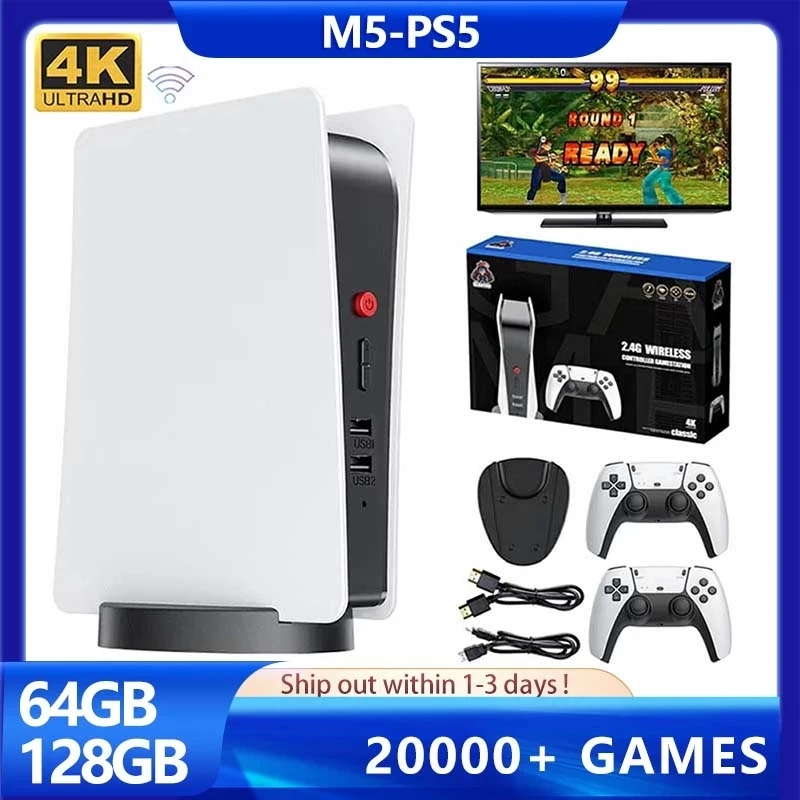 

NEW M5 Video Game Console 4k Retro Game tv box 15000+ Free Games two Wireless Controllers For PS1/CPS/FC/GBA Arcade Gaming