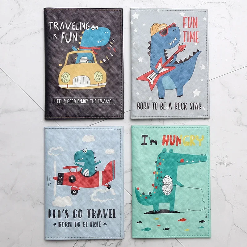 PU Leather Unisex ID Bank Card Holders Cute Gifts Cartoon Dinosaur Passport Cover Holder Travel Accessories