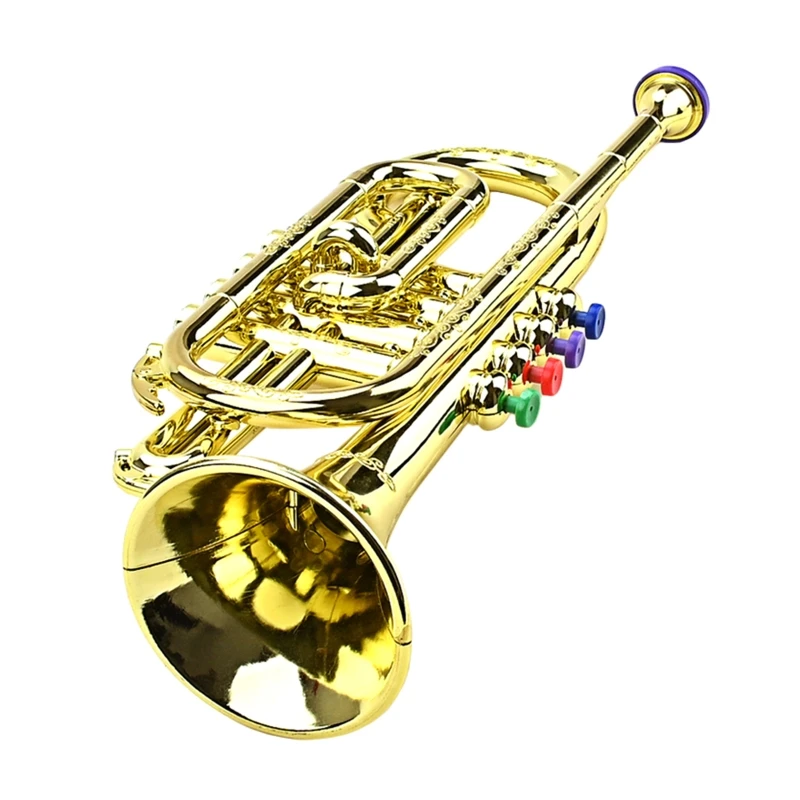 Golden Music Educational Children Trumpet Kids Trumpet Plastic with 4 Colored Keys for Early Developmental Toy