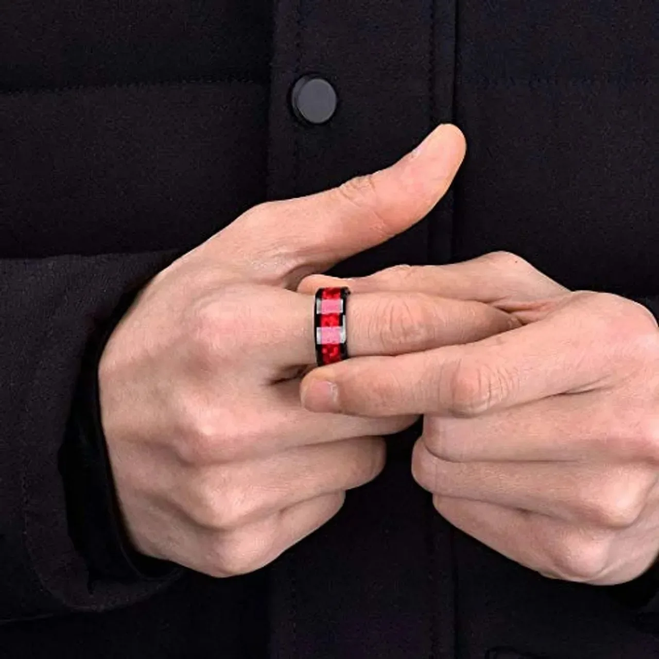 8mm Men Women Stainless Steel Rings Inlay Red Opal For Wedding Band Jewelry Gift wedding rings finger rings womens ring jewelry rings ring jewelry couple rings