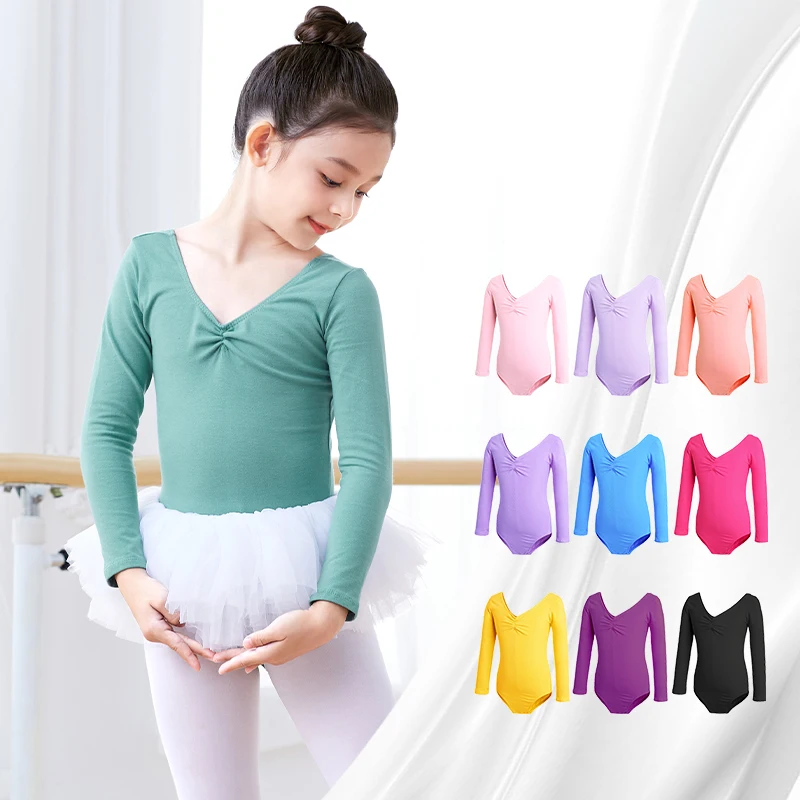 Justaucorps de Ballet à manches longues pour filles, body de danse en coton avec cordon de poitrine, justaucorps de gymnastique, tenues de ballerine pour tout-petits, vêtements de danse