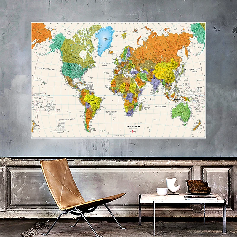The World Map Physical Map 150x225cm Waterproof Foldable Map Without Country Flag for Travel and Trip Office & School Supplies