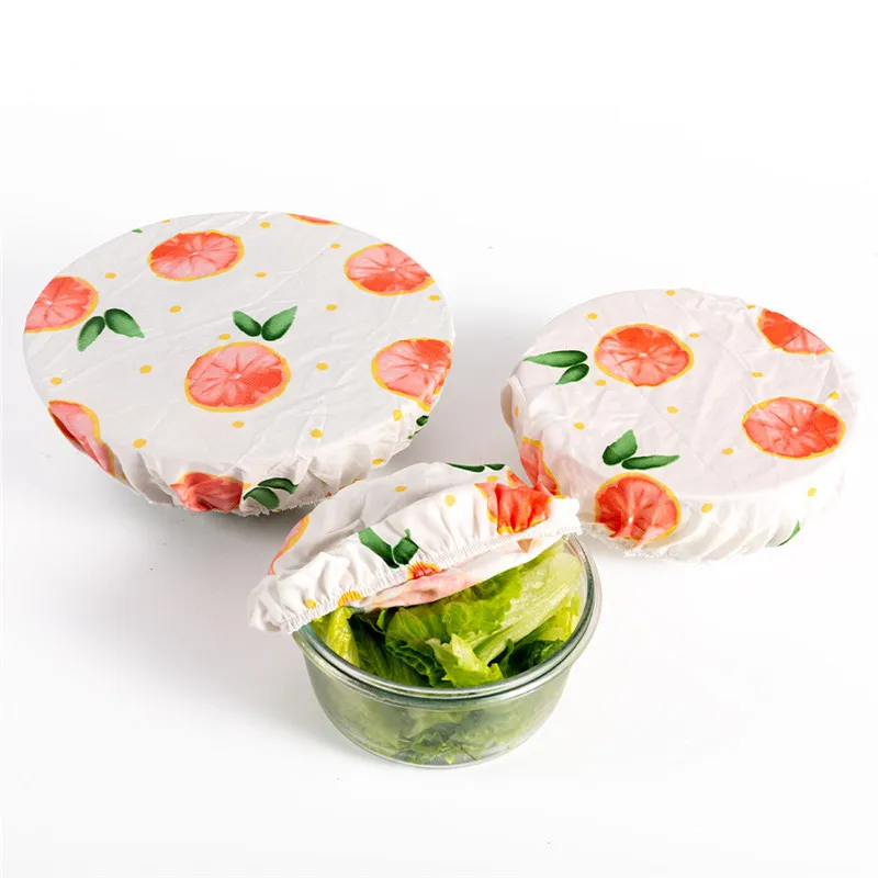 Cotton Bowl Cover Washable Reusable Salad Bowl Dust Fresh-keeping Fruit Printed Food Wraps Cloth 3Pcs/set Food Cover Fresh Keeping Cover Preservation Cover Bowl Cover