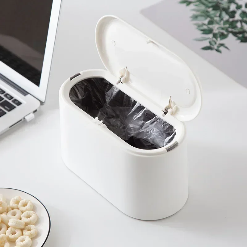 Desktop Trash Can Trash Can Simple Desktop Trash Bin Mini Durable Storage Bucket Can Automatic Pop-up Lid For Dressing Tables Home Office Garbage Bucket