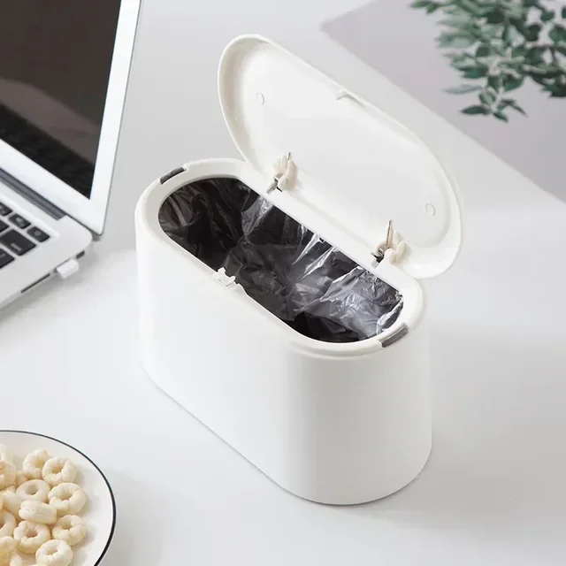 Simple Desktop Trash Bin Mini Durable Storage Bucket Can Automatic Pop-up Lid For Dressing Tables Home Office Garbage Bucket 3