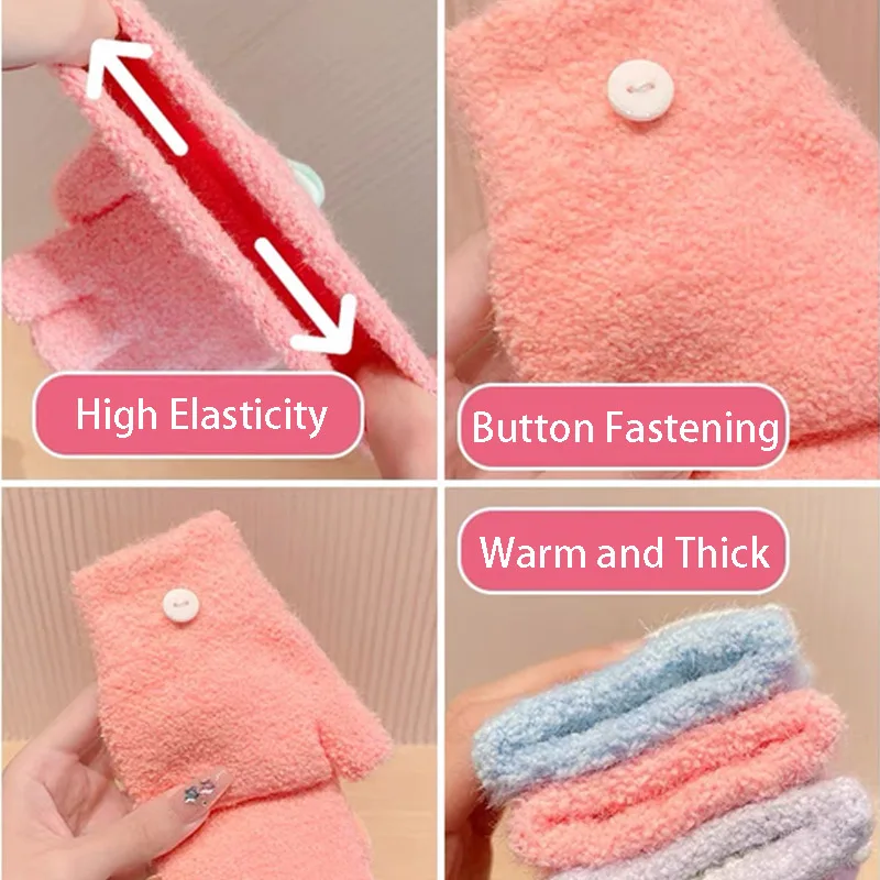 5-12 Years Children Gloves Winter Knitted Half Finger Flip Gloves Girls Boys Cute Cartoon Warm Thick Kids Mittens girl gloves