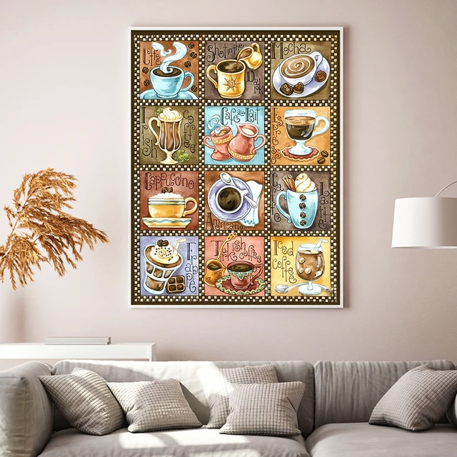 Full Embroidery Thread 11CT Printed Coffee Cross Stitch Kit 2