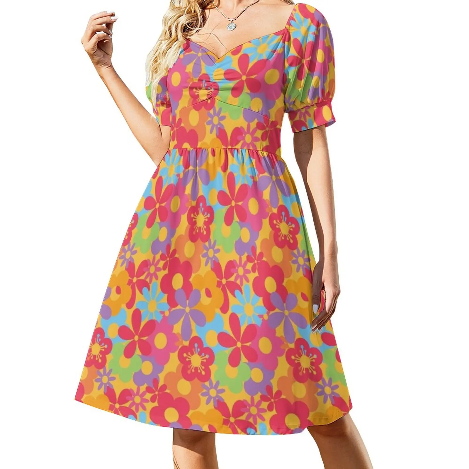 

Colorful Flower Power Seamless Pattern Print Sleeveless Dress clothes women's summer dress 2023