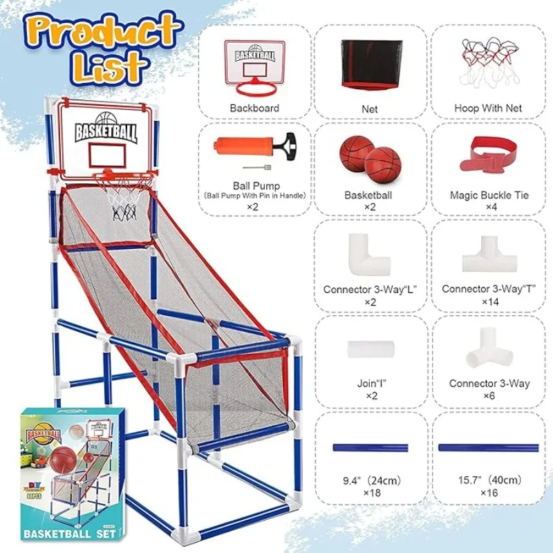 Portable Arcade Basketball Game Set with 2 Balls Hoop for Kids Indoor Outdoor Sport Play Children Boys Sports Toys Easy Set Up 2