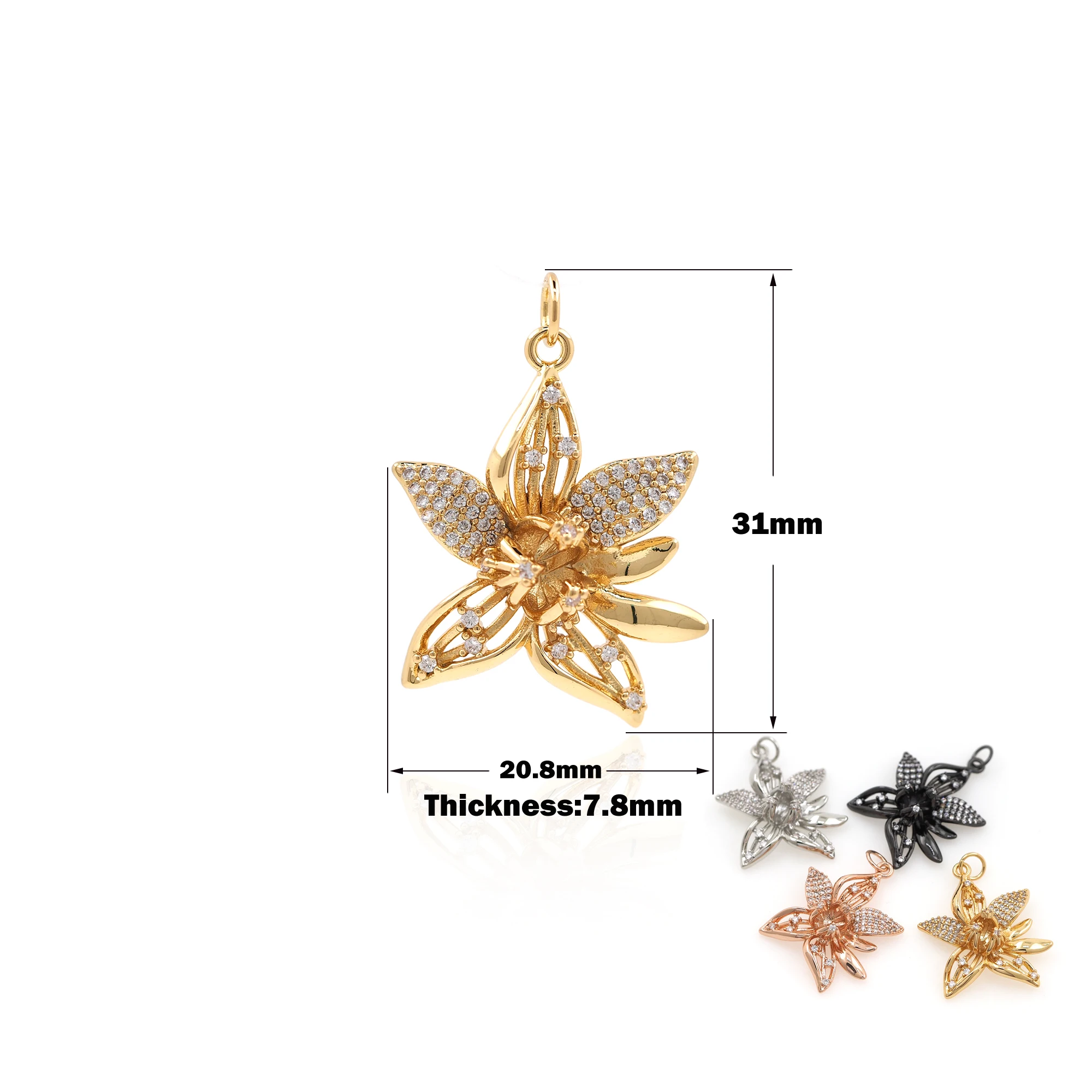 Gold Brass Gold Plated Cubic Zirconia Lotus Charm Jewelry Making Supplies DIY Discover Accessories Lotus Pond Charm 2020 new designer flower charm plated gold rose pendant diy earrings charms making necklace accessories