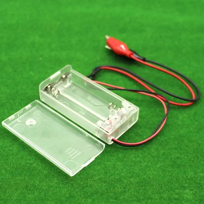Battery Holder Storage Case Box 3V 2 x AA Batteries Alligator Clips Switch Cover
