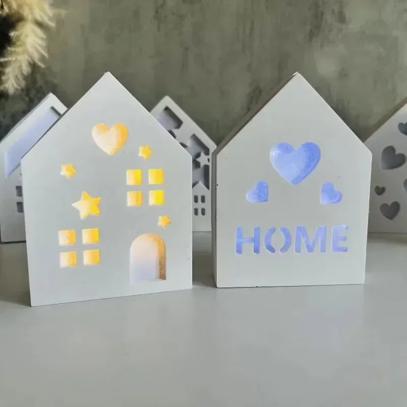 3D Hollow Splicing House Silicone Mold DIY Star Love House Ornaments Lighting Candle Holder Cement Mould silicone mold
