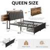 Bed Frame with 1 Hidden Drawer and 2 Drawers, Metal Heavy Duty Bed Frame with Upholstered Headboard and Multi-Port Charging 2