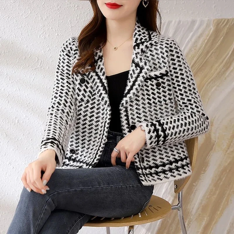 

Imitation Mink Fleece Women's Coat Knitted Cardigan Short Autumn Winter New Female Sweater Loose Versatile Lady Jacket