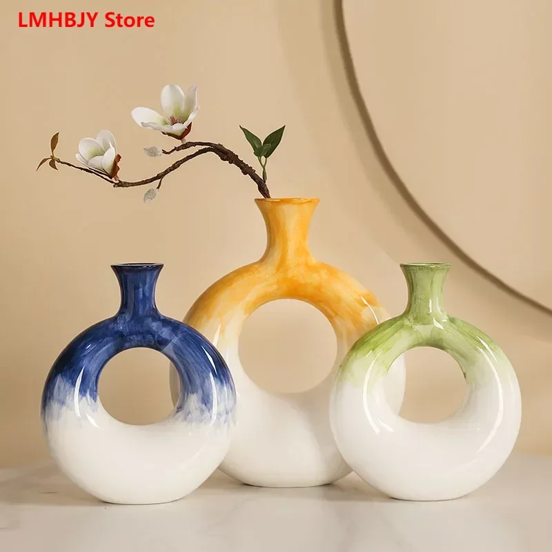 

LMHBJY Circle Ceramic Vase Ornaments Living Room Home Accessories Creative Crafts Explosions