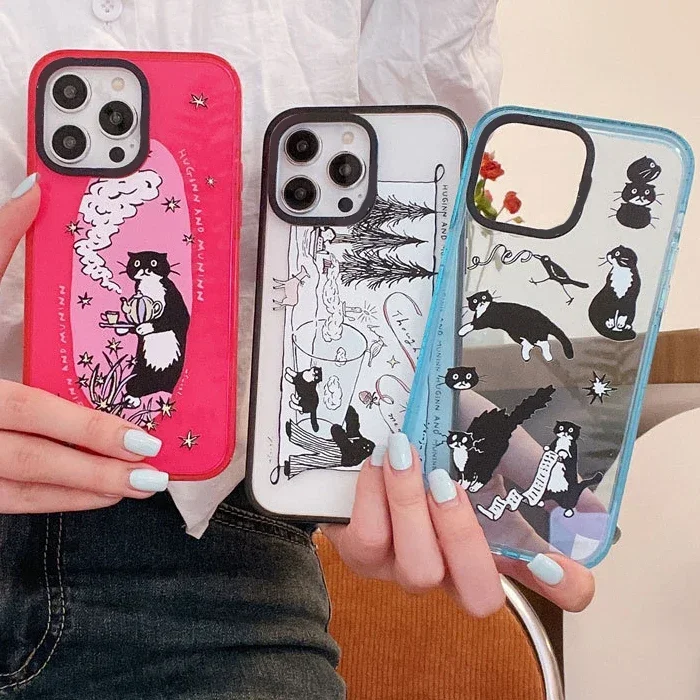 Upgrade Acrylic Border Black Cat Phone Case Cover for IPhone 11 12 13 14 15 Pro Max Case for IPhone 15 Pro Max