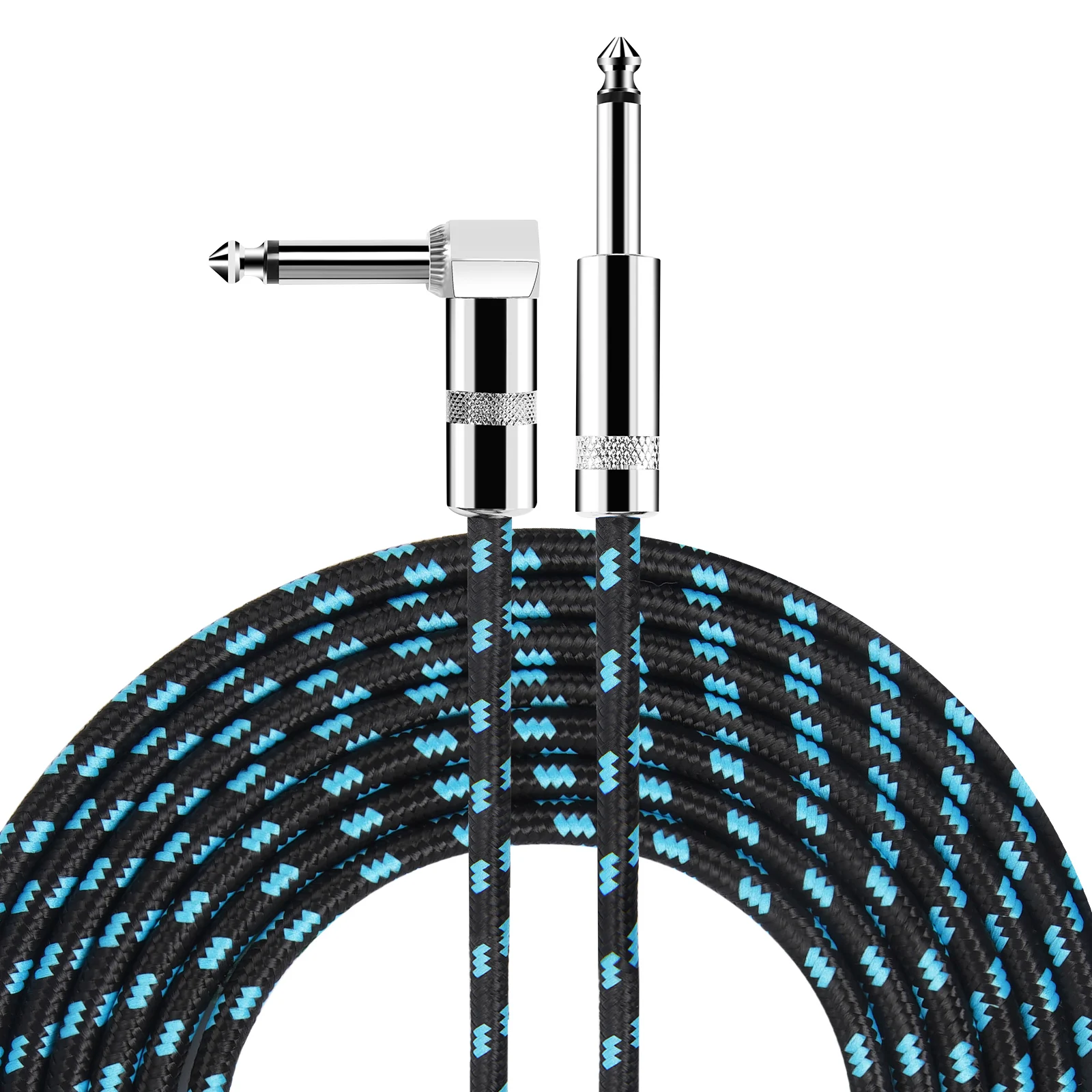 Braided Electric Guitar and Bass Audio Cable with Noise Reduction, 1/4 ft 90-Degree TS Jack