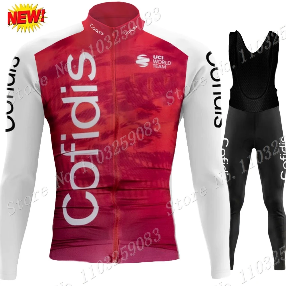 Cofidis Cycling Jersey Set Team Long Sleeve France Cycling Red Clothing Bike Thermal Jacket Suit Pants Bib MTB Ropa Maillot