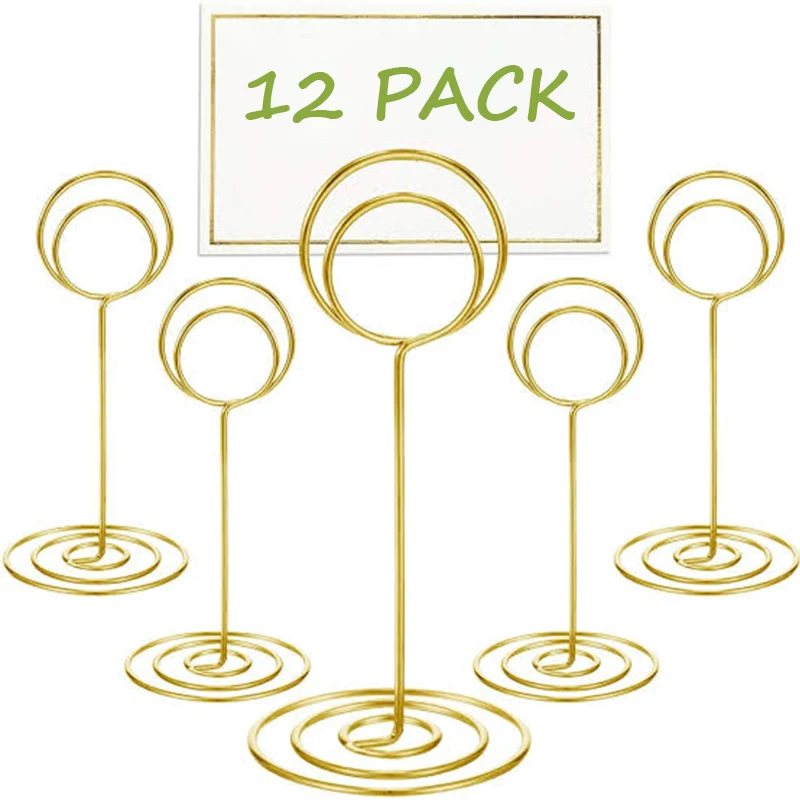 12pcs Metal Place Card Holders Memo Holder Heart Round Photo Clips