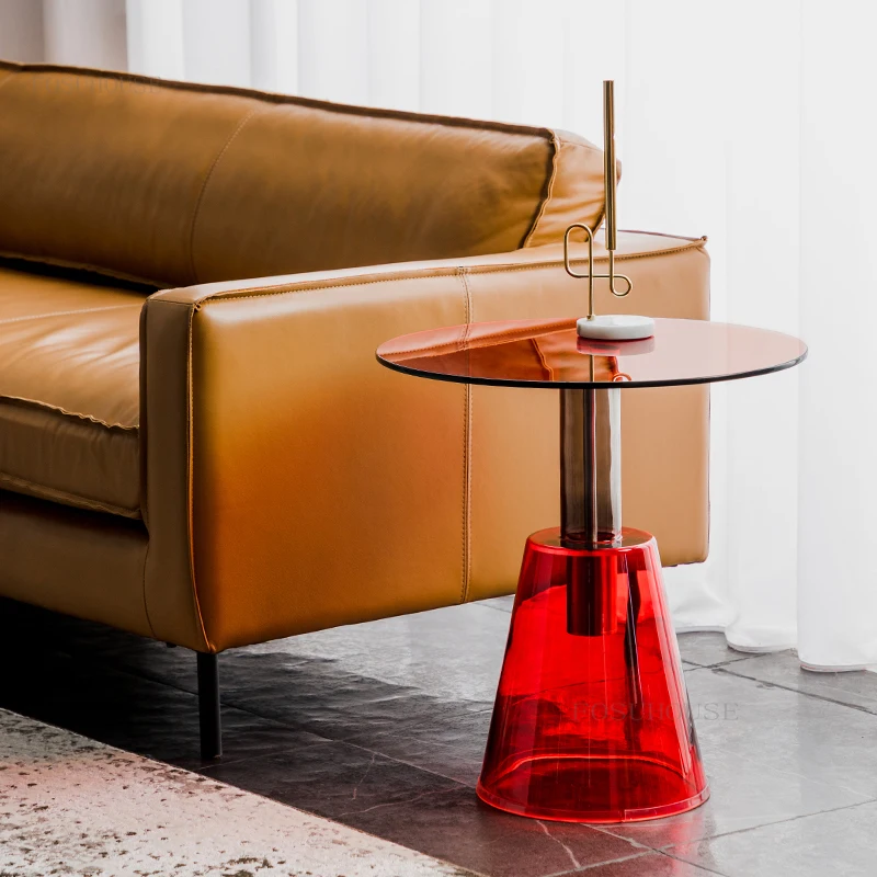 Modern Cafe Tables Home Furniture Stained Glass Table Living Room Transparent Tea Table Light Luxury Creative Coffe