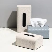Rectangle Leather Tissue Box Creative Woven Grid Imitation Leather Extractable Tissue Box Home Bedroom Living Room Decoration 2