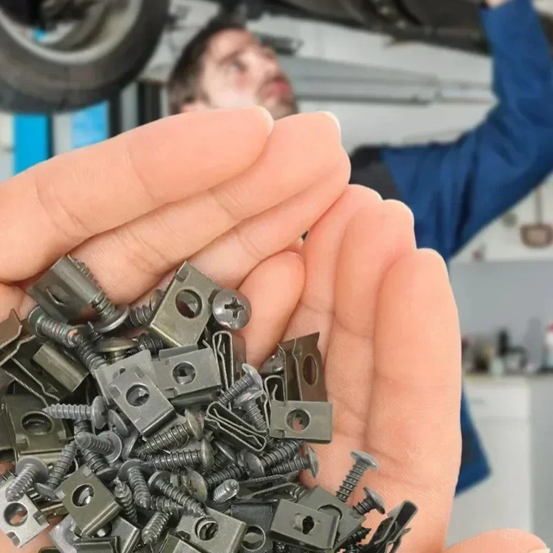 U-Shaped Metal Car Fastener Clip with Screw Engine Undertray Splash Shield Guard Bumper Clip Tool for Motorcycle Auto Accessorie