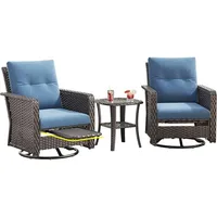 Foldable 3-Piece Patio Bistro Set with Folding Rattan Chairs and Round Table - Small Outdoor Furniture for Balcony, Garden, 1