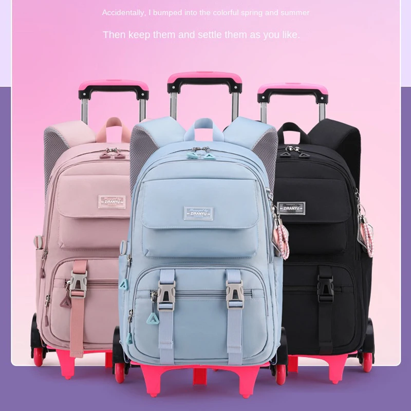 School Backpack with Wheels Trolley School Bag for Teenagers Girls Rolling Backpack Students Children Schoolbag Travel Bags sac