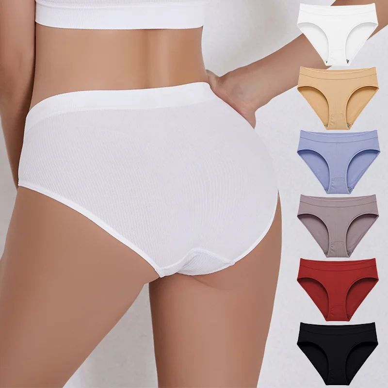 

Sexy solid color thread cotton mid-waist women's briefs