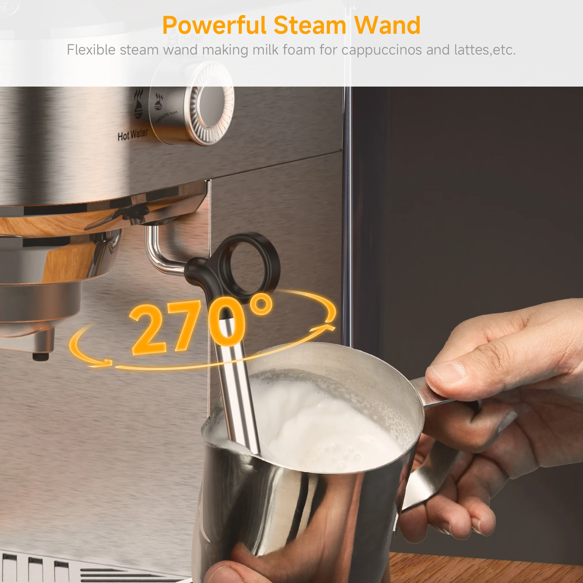 BioloMix 20 Bar Semi Automatic Powder Coffee Machine,with Milk