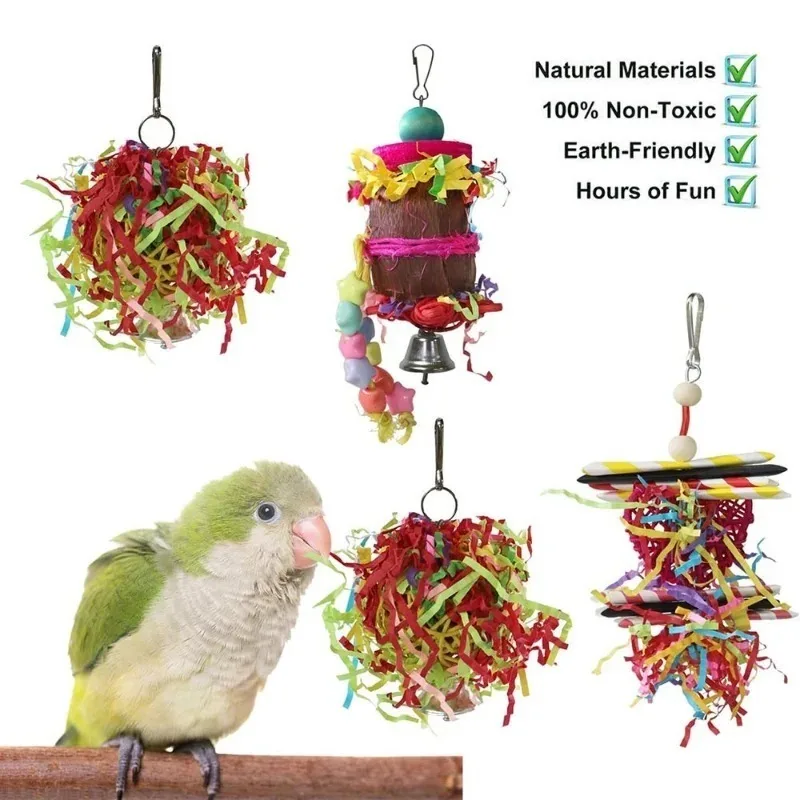 4PC Bird Toys Parrot Accessories Chewing Toys צעצועים Cage Hanging Christmas Articles Pour Animaux De Compagnie Vogel Speelgoed 4