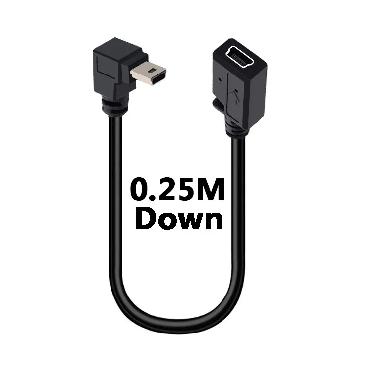 Compact Right Angle Mini USB Extension Cable – 25cm 5-Pin Male to Female Adapter