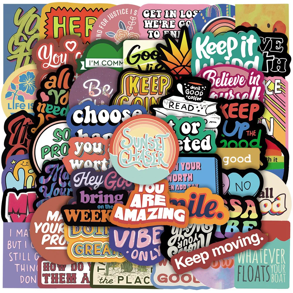 10/30/50PCS Inspirational Text Positive Stickers DIY Diary Phone Laptop Luggage Skateboard Graffiti Decals Fun for Kid Toys Gift 2